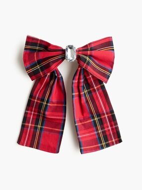 NWT J Crew Factory Embellished Red Tartan Bow Barrette